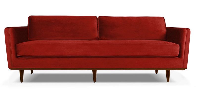 mid century modern red leather sofa