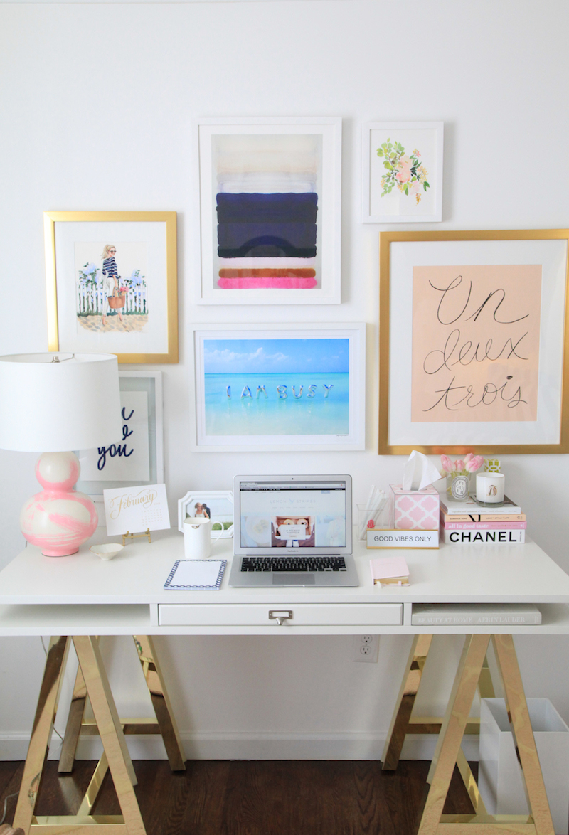 White desk with gold A-frame legs