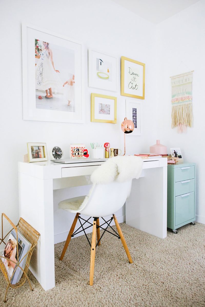 White minimal desk with Eames chair