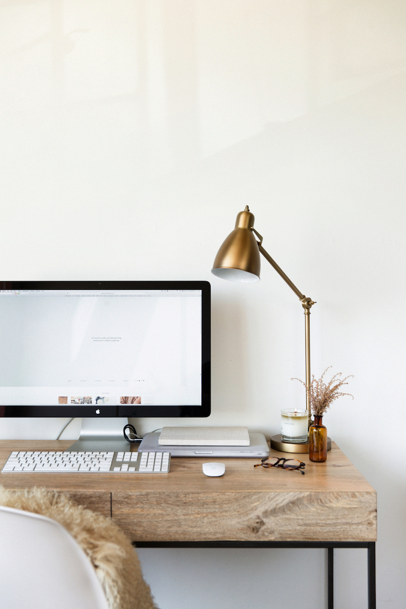 Wood and brass office desk