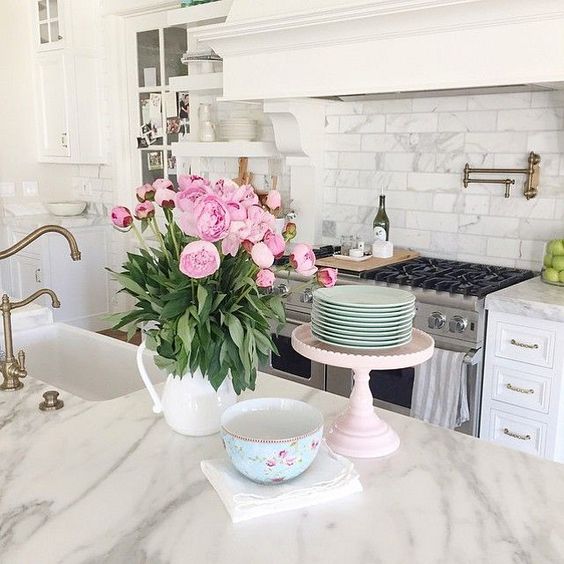 Marble Kitchen via Pink Peonies