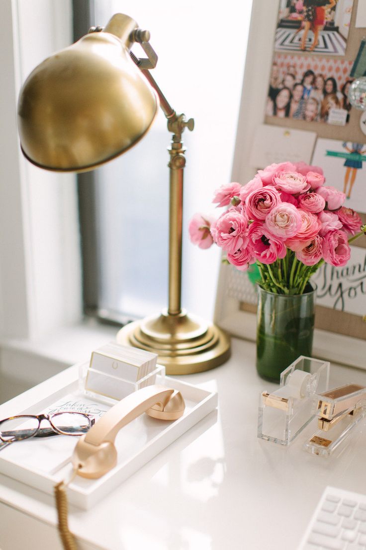 brass lamp with pink flowers