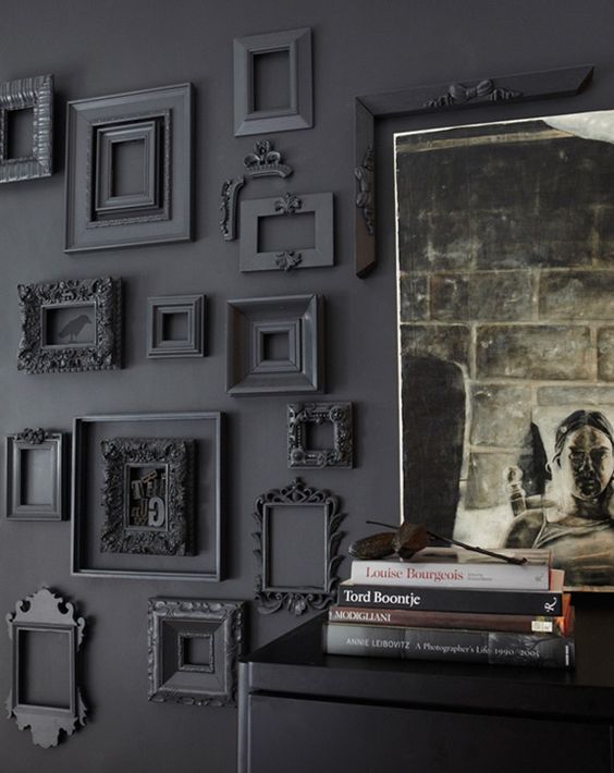 Black Wall Interior add depth with empty black frames