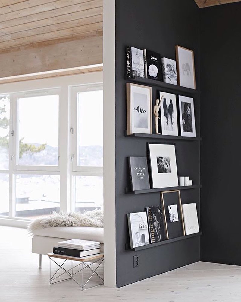 Black Wall Interior add neutral and white artwork