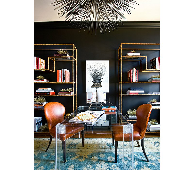 Black Wall Interior gold shelving