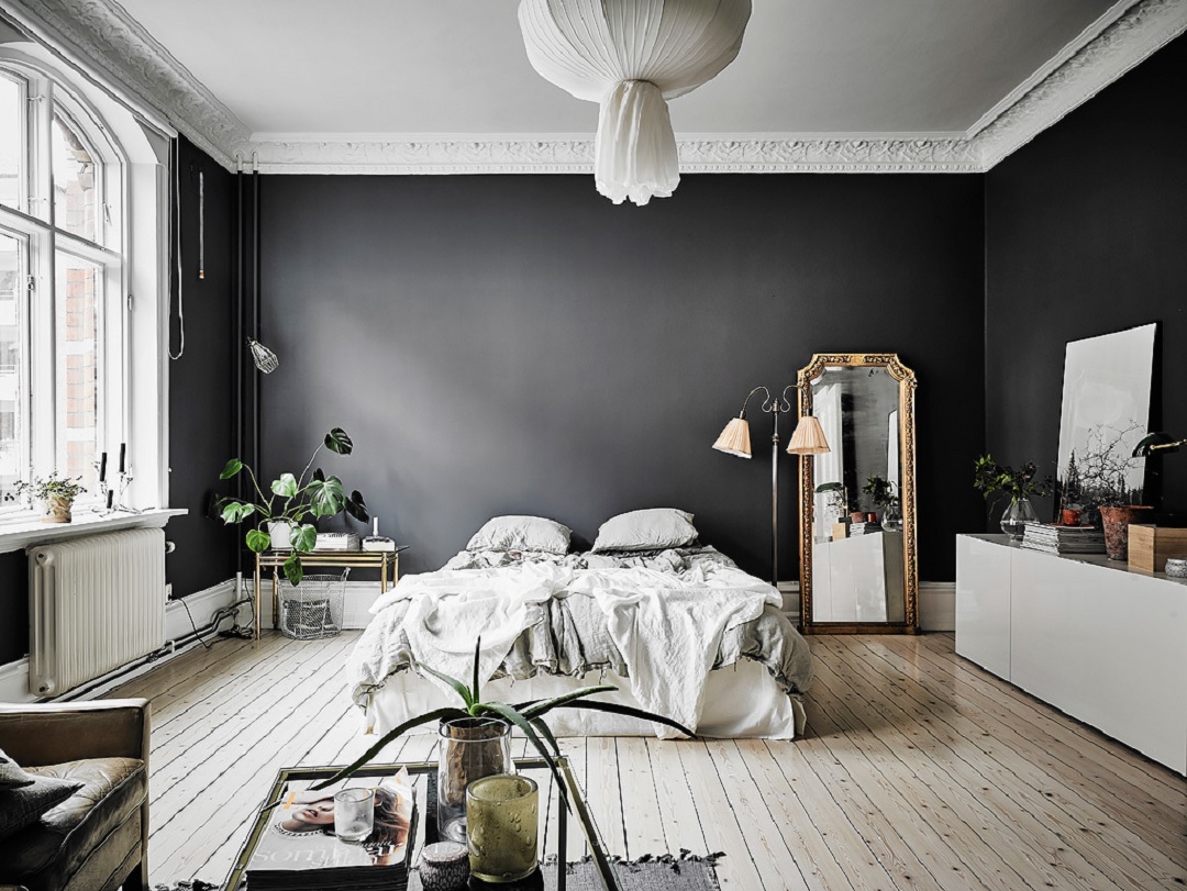 Black Wall Interior open space with tall ceilings