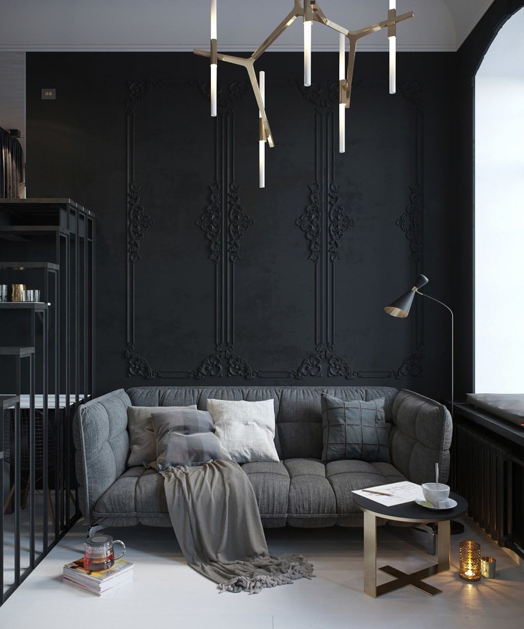 Black Wall Interior with moulding designs for texture