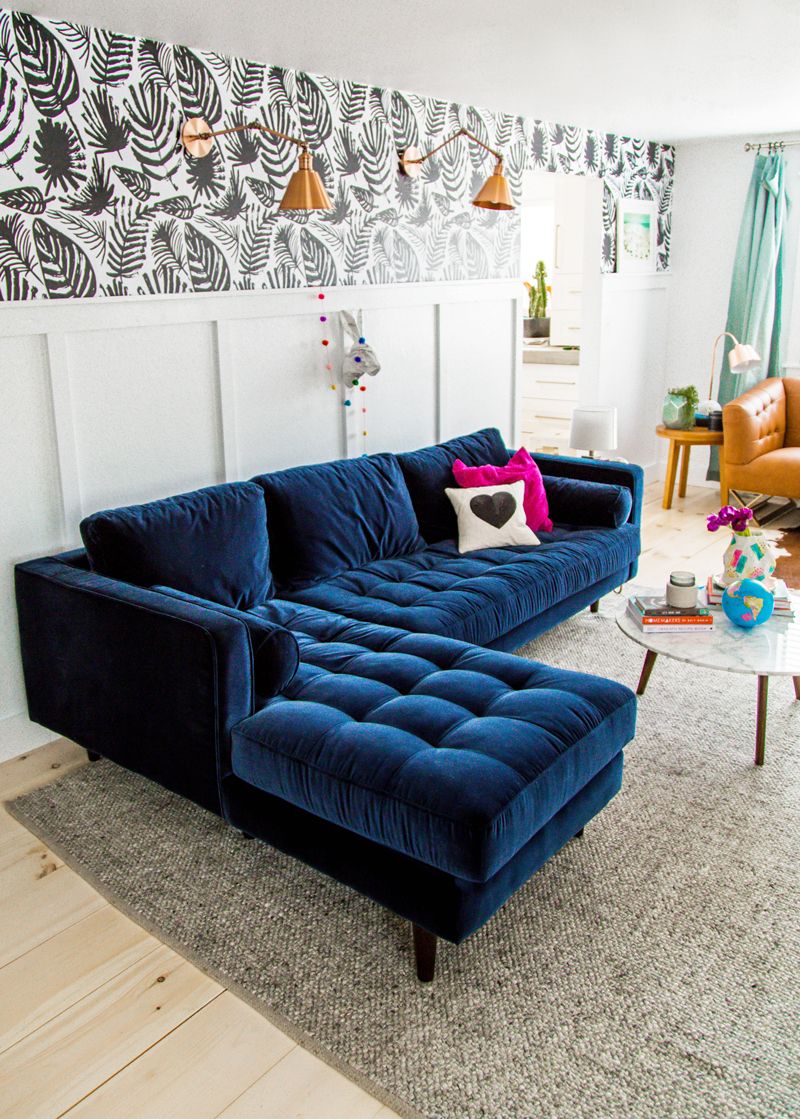 Tufted Blue Velvet Sofa via A Subtle Revelry