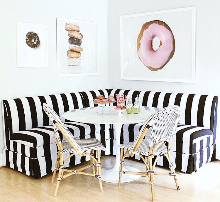 Bistro Chairs with Black and White Sectional Melissa Koch Interiors