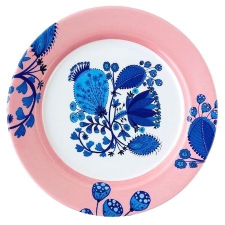 Blue and White with Pink Border Dessert plate