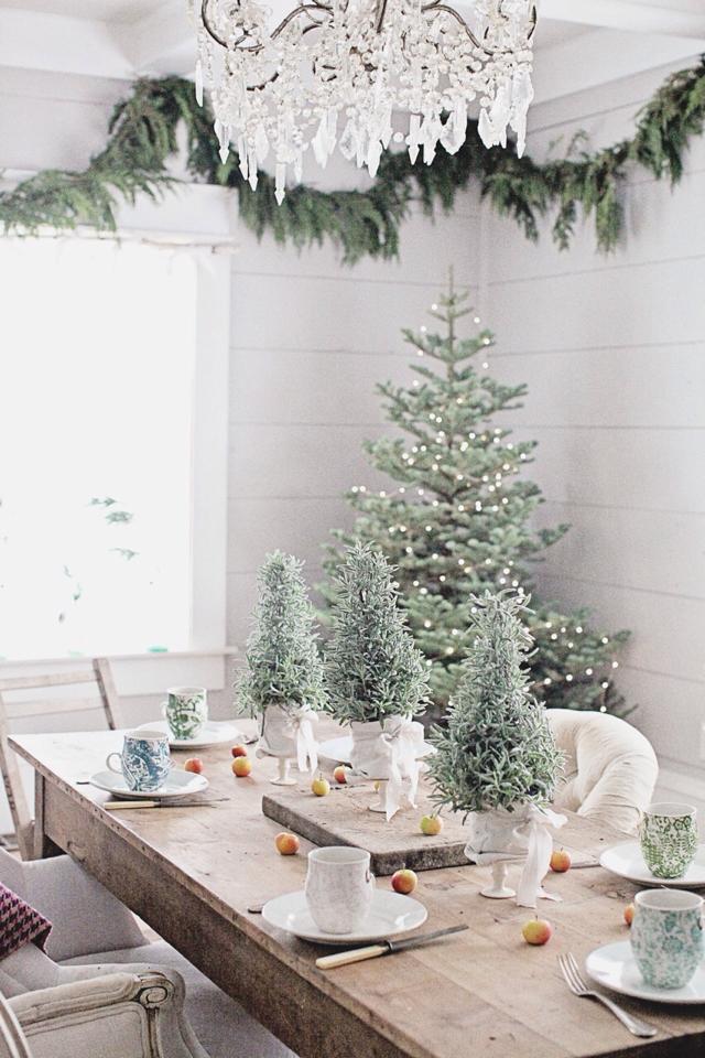 Christmas Greenery on the Dining Room Table