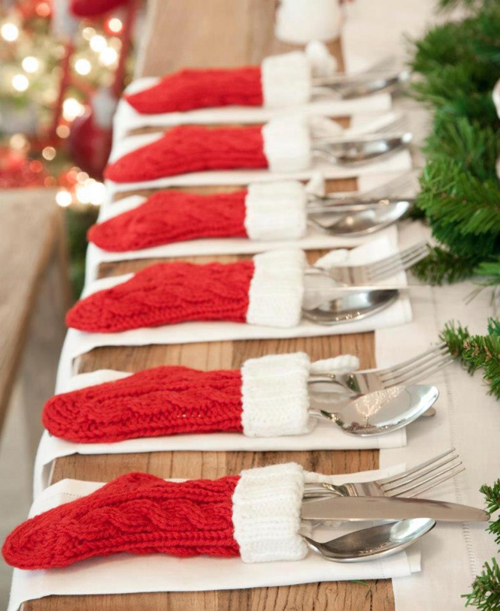 Easy Christmas Decor: Red Stocking Silverware Holders