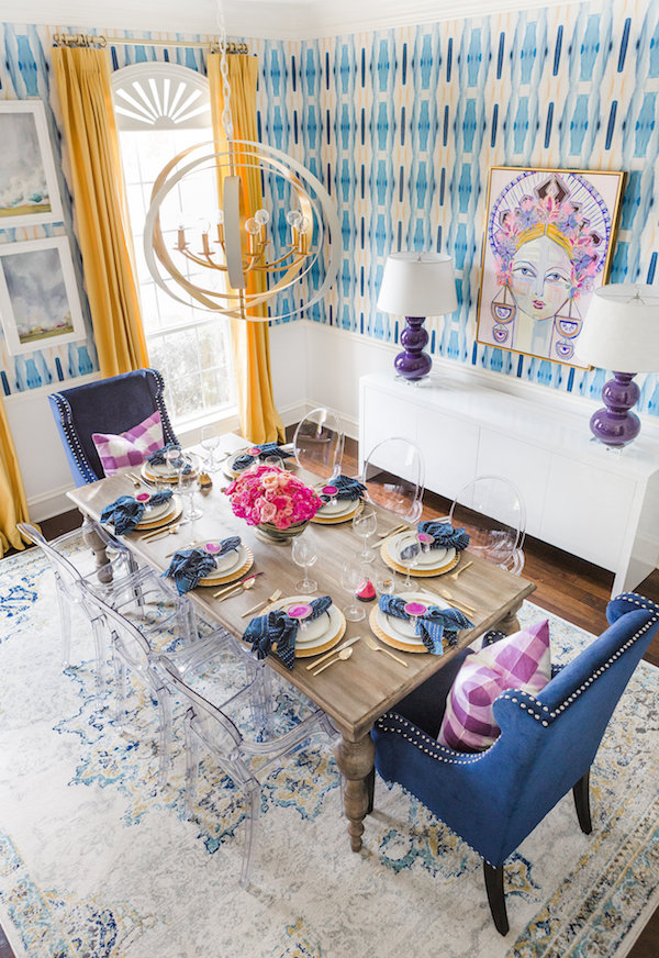 Colorful Texas Dining Room Blue, Purple, and Yellow Color scheme design