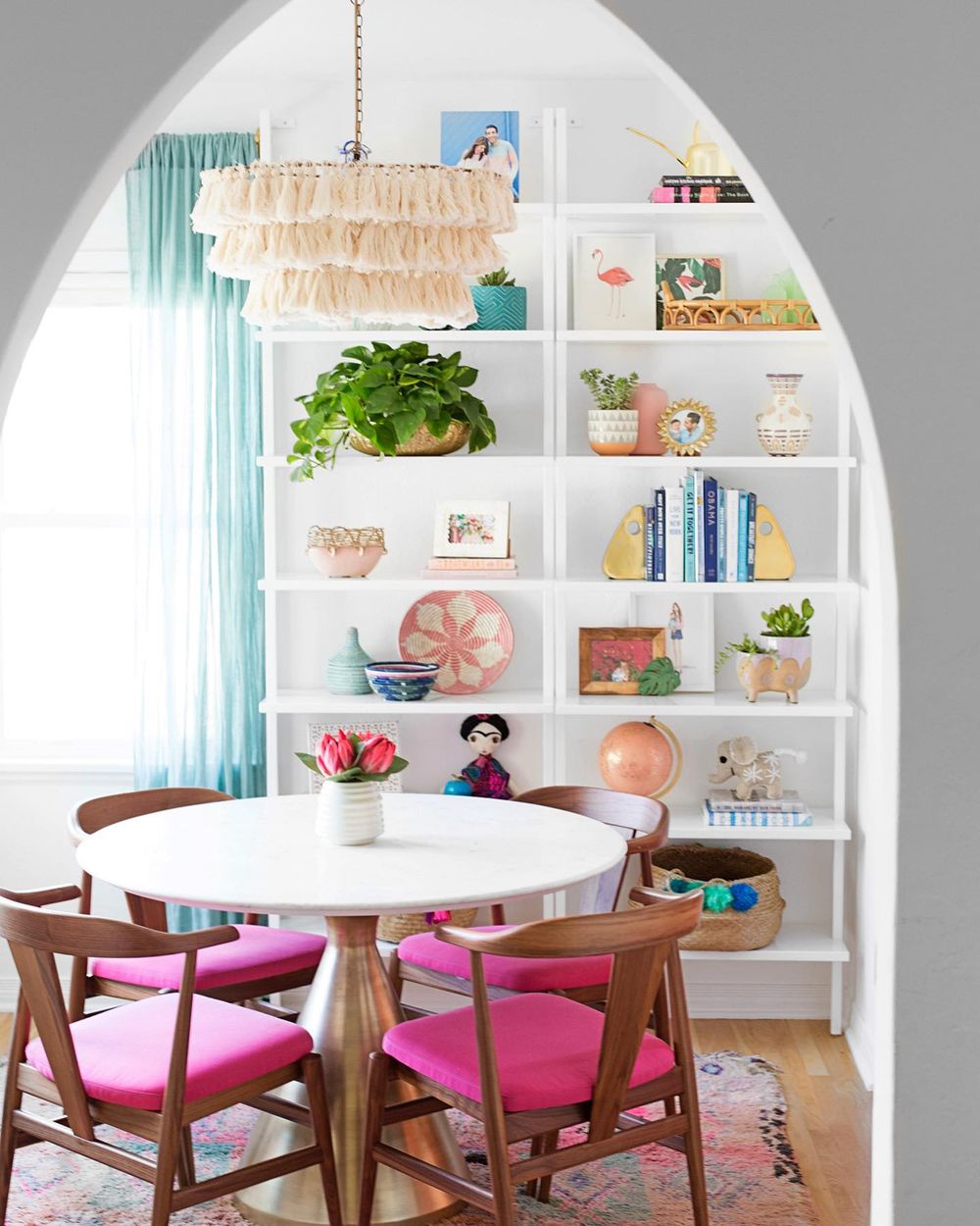 Colorful dining room decor shelving studiodiy