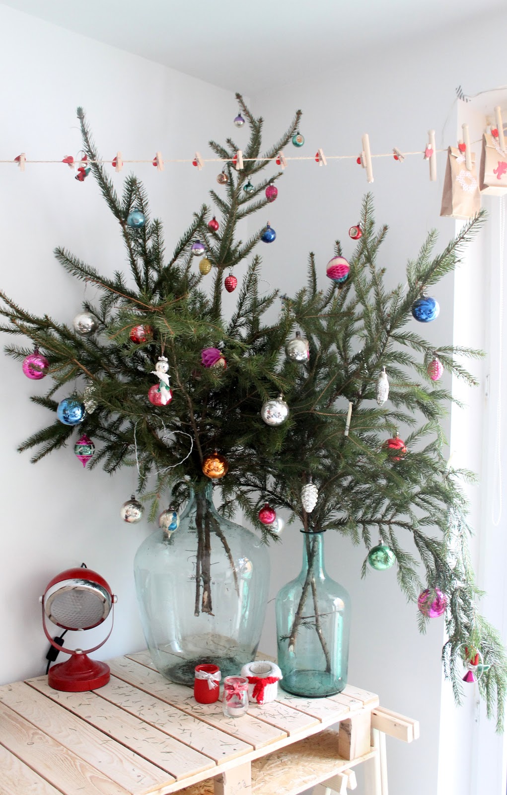 Evergreen Branches in Glass Jars, Easy Christmas Decor Ideas