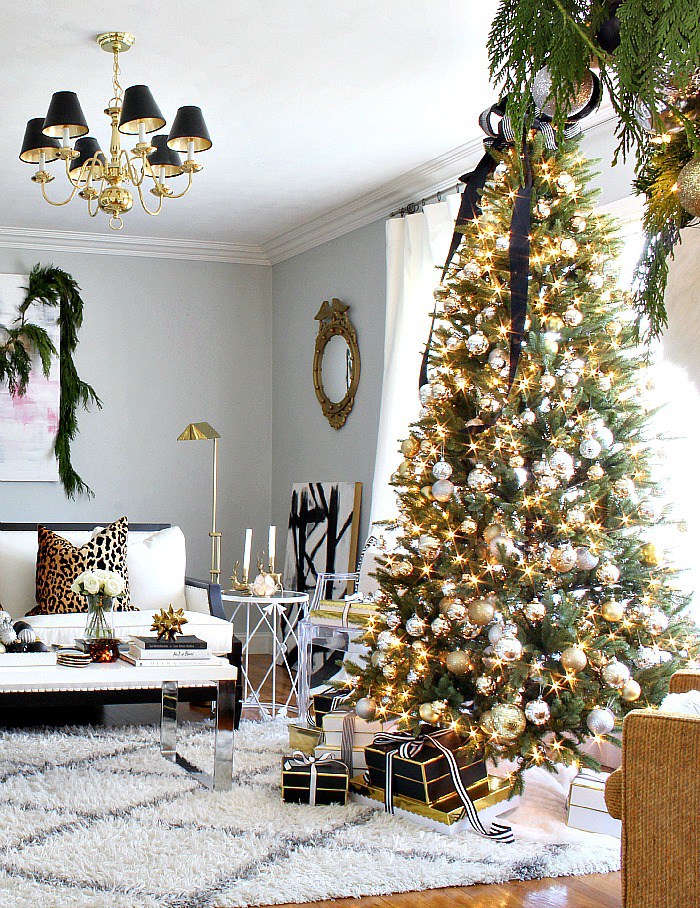 Gold Christmas Tree with Black Bow