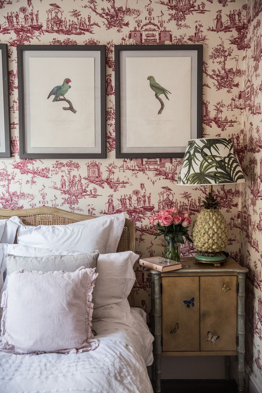 London Bedroom with French toile wallpaper