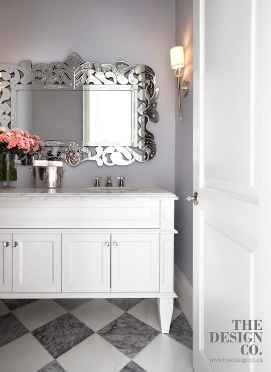 White and Grey Bathroom Venetian Mirror via The Design Co