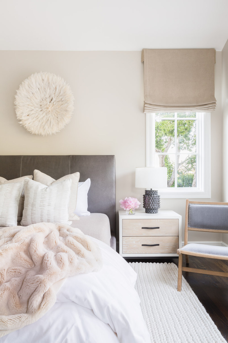 Neutral Bedroom by Amanda BarnesBedroom with Dark Grey Headboard by Amanda Barnes