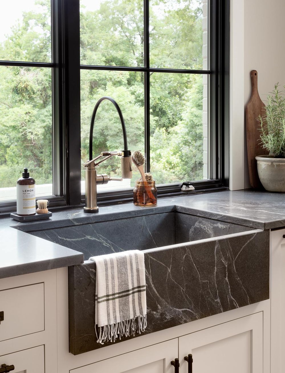 Black marble kitchen sink apron front kateabtdesign