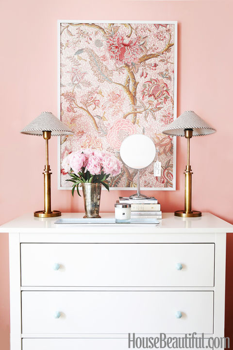 Blush Pink wall with white dresser and pink art