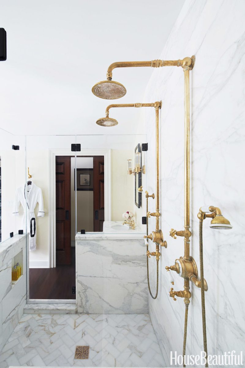 18 Gorgeous Marble Bathrooms with Brass & Gold Fixtures