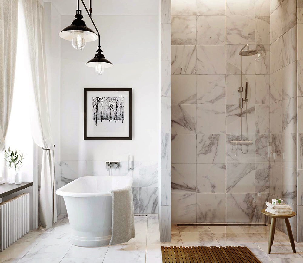 16 Perfect Marble Bathrooms With Black Fixtures