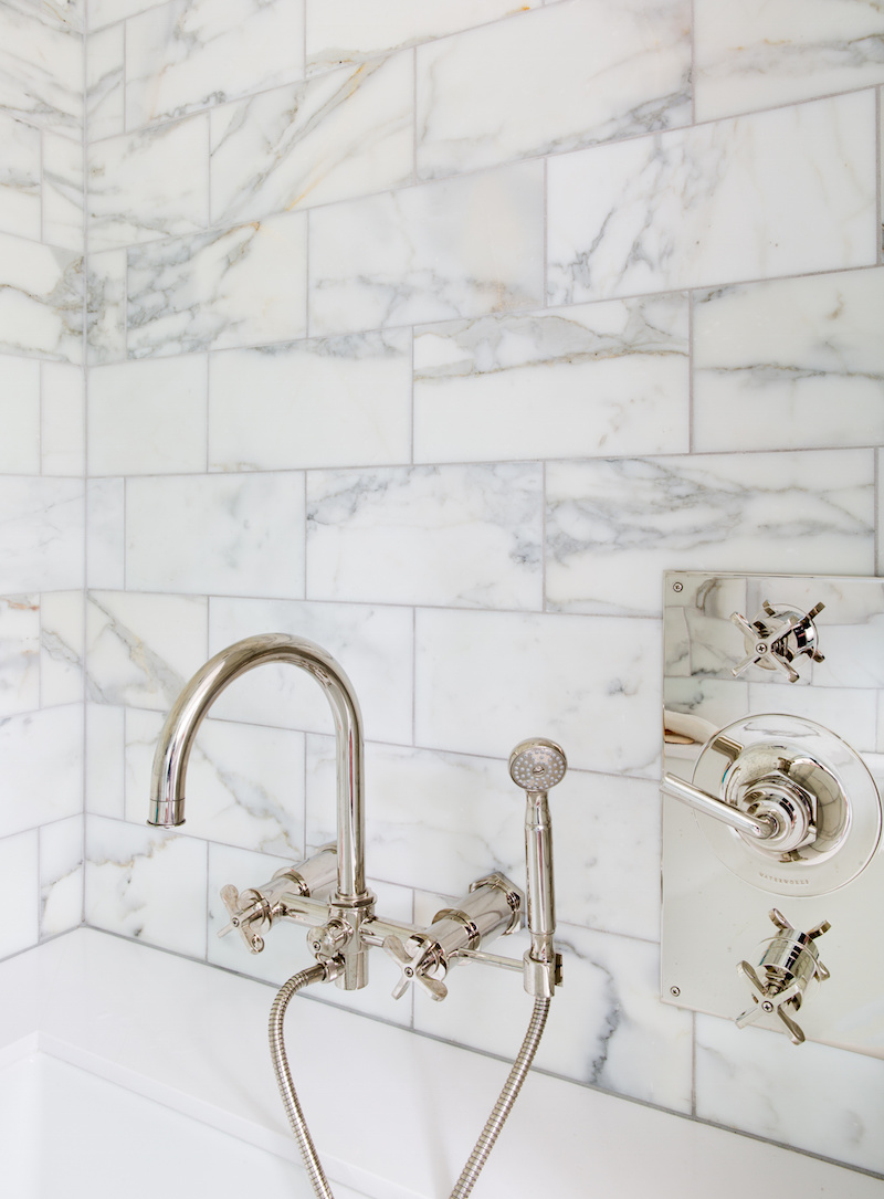 Claire Zinnecker Marble bathroom with silver finishings