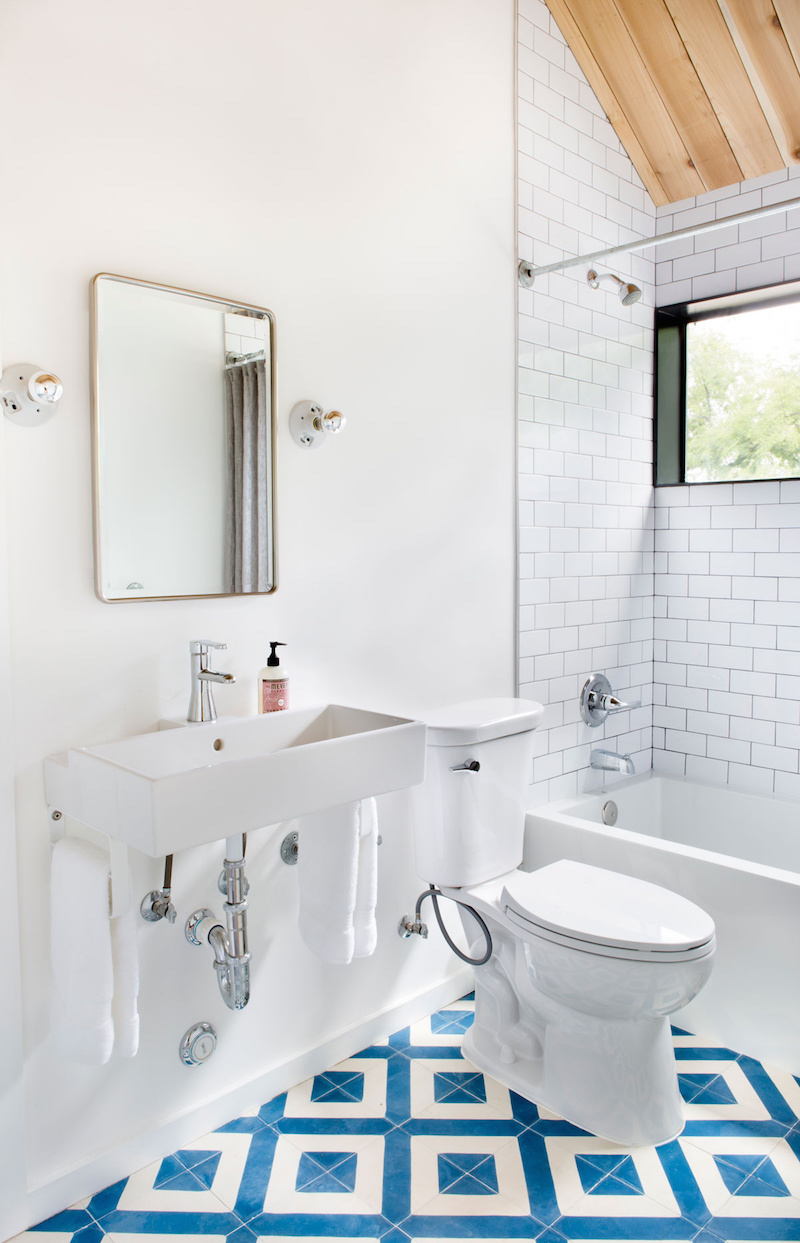 Claire Zinnecker White Bathroom with Blue Tiling