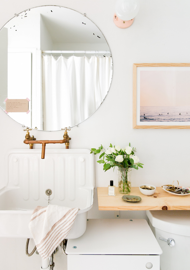 Claire Zinnecker White bathroom with Industrial Sink