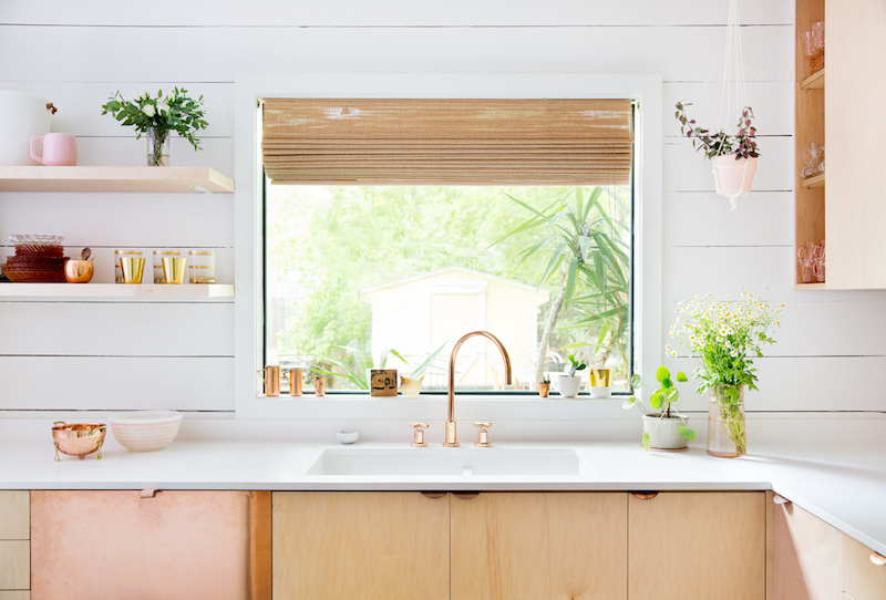 Claire Zinnecker Wooden Kitchen with Gold Faucet