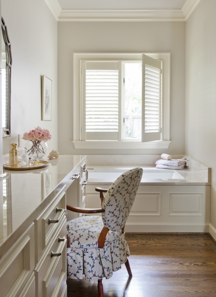 Classically Glamorous Bathroom with Built-in Makeup Vanity