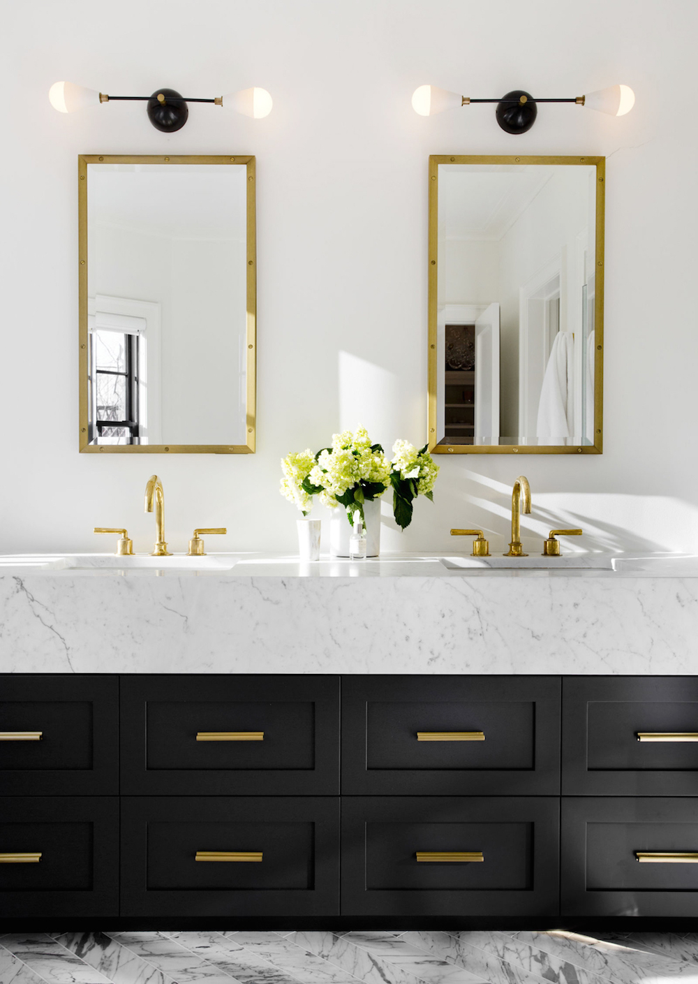 Double Marble Vanity with Gold Fixtures