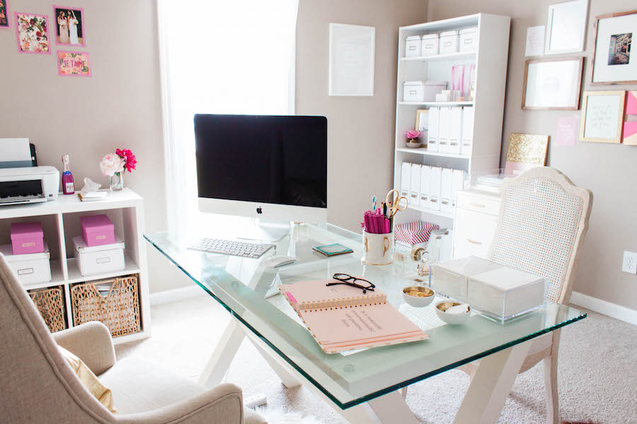A Dreamy Pink & Gold Office