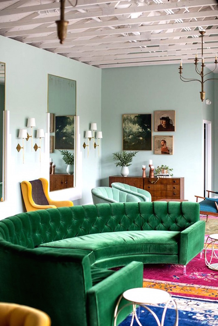 Green Velvet Sofa in The Fig House LA