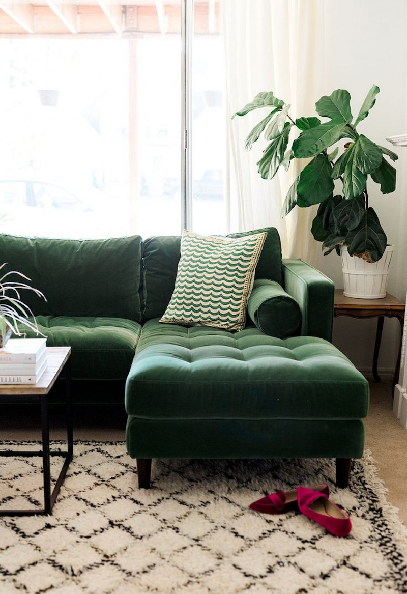 Green Velvet Tufted Sofa