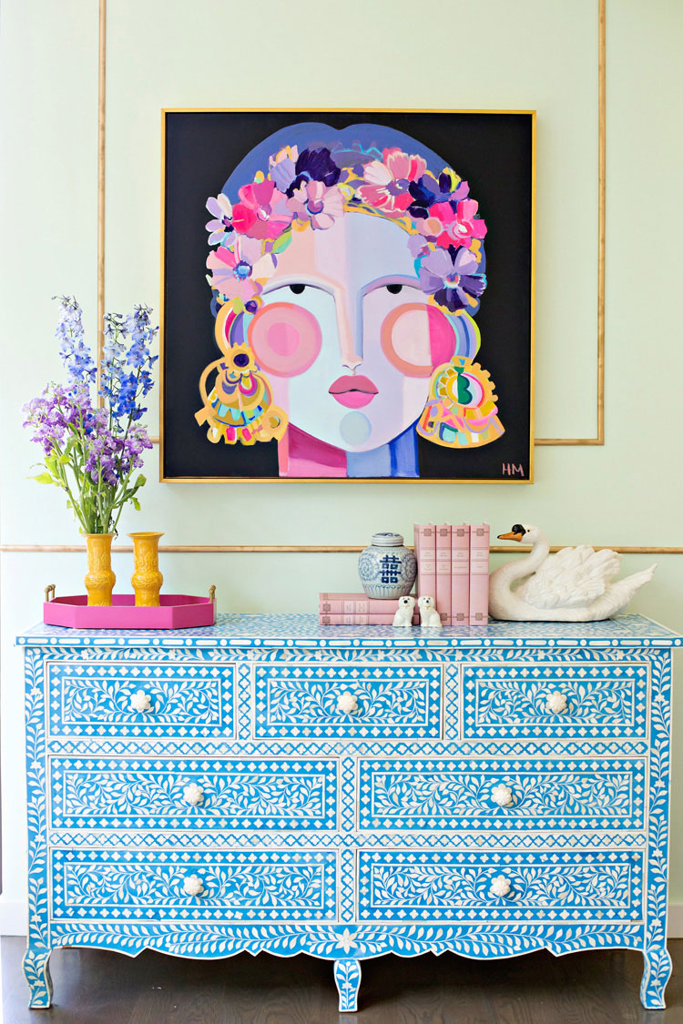 Hayley Mitchell Face Artwork on Blue Dresser