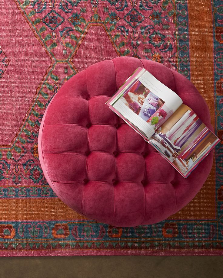 Hot Pink Velvet Ottoman