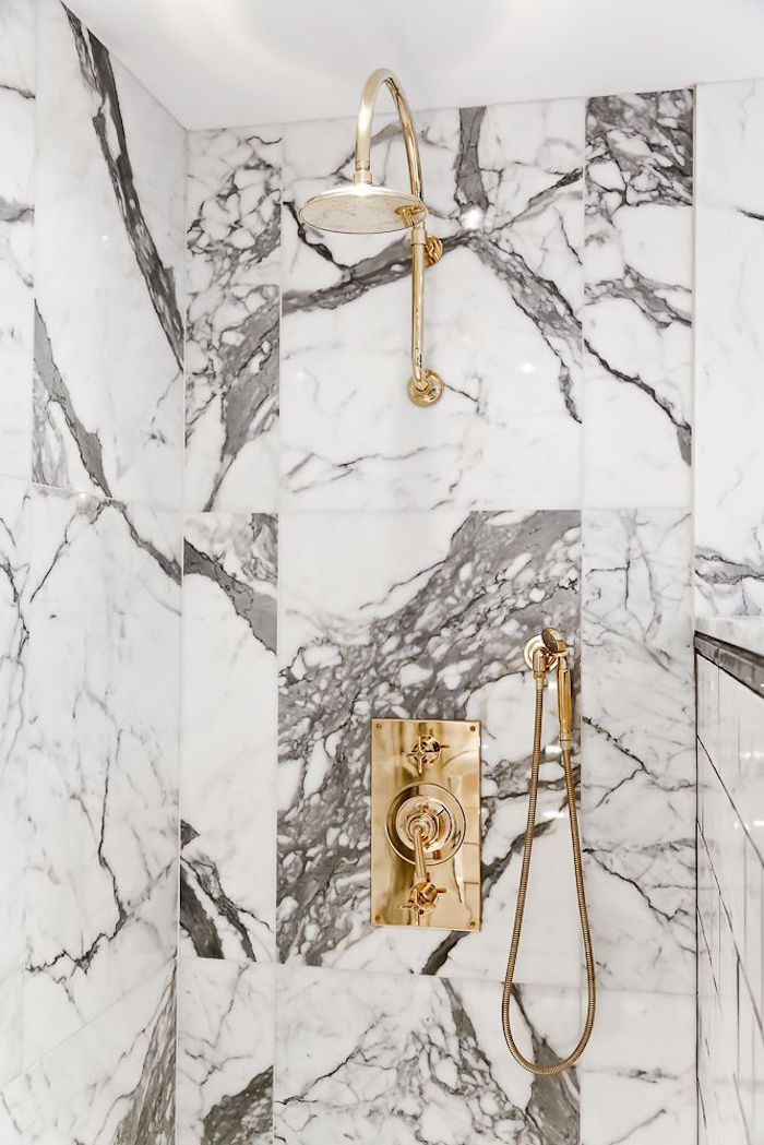 Marble Shower with Gold Finish