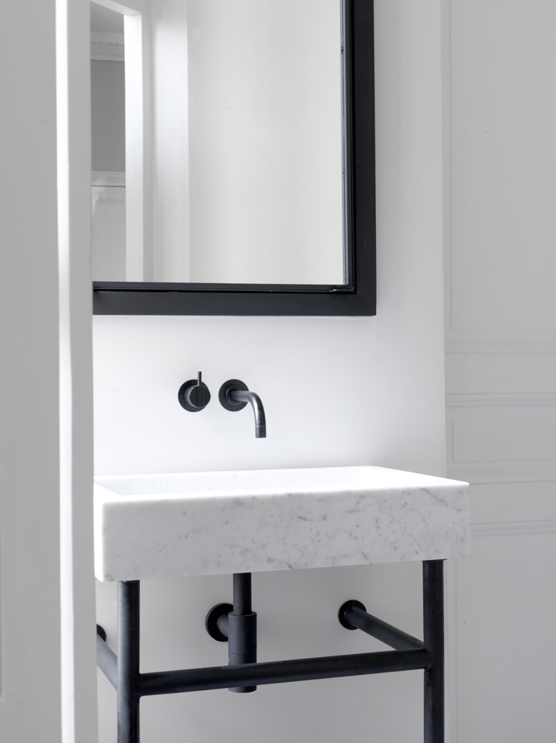 Marble Sink with Black Fixtures