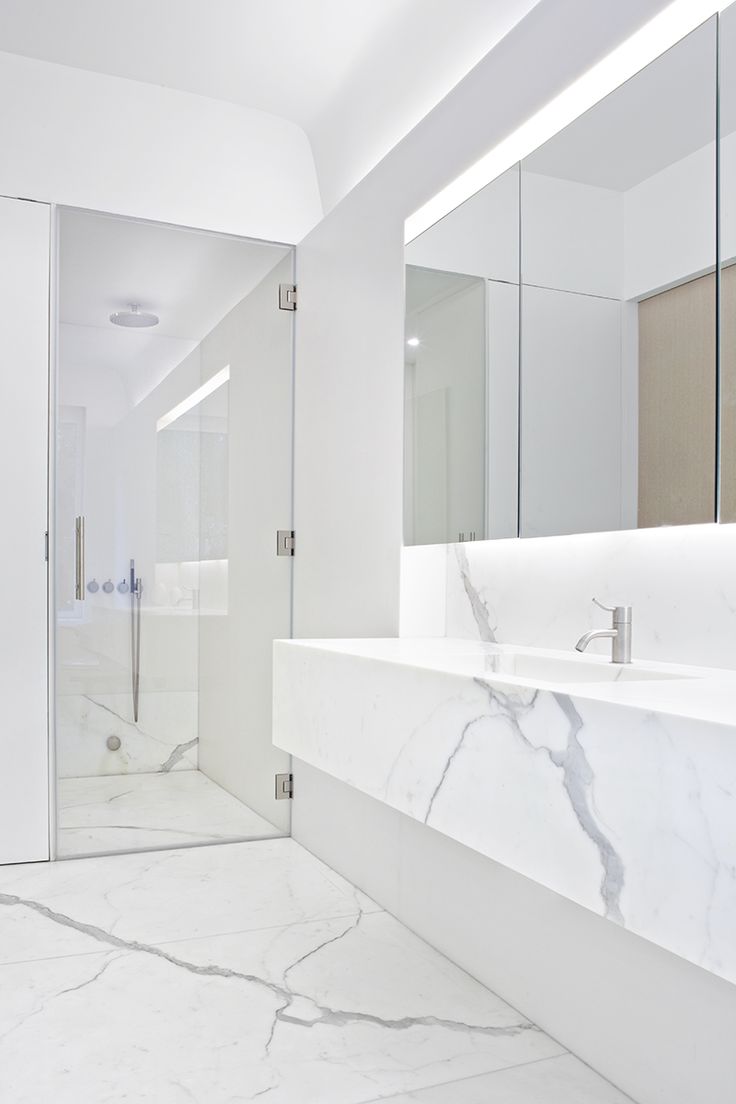 Minimal White Marble Sink and Floor