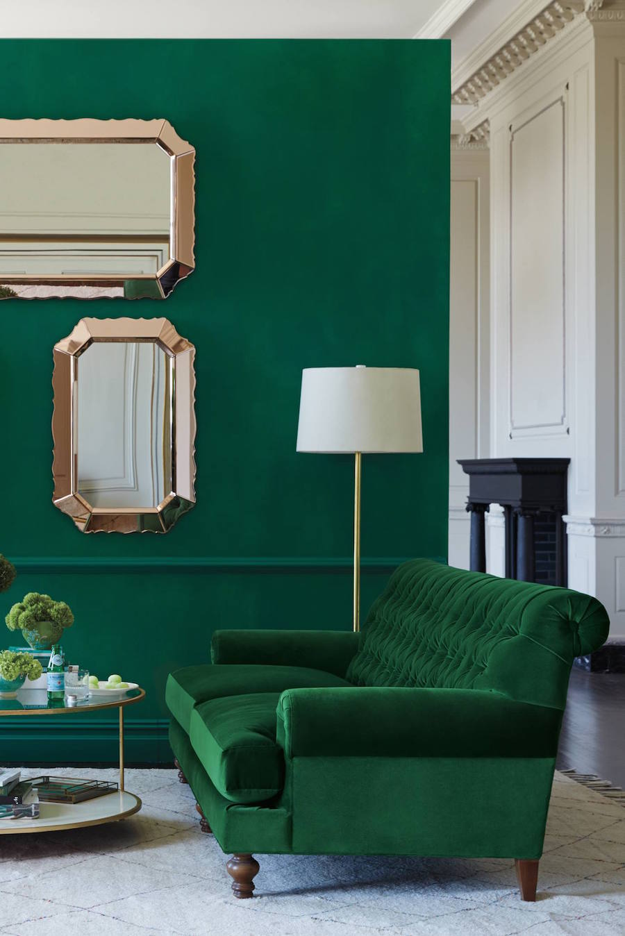 Monochrome Green Velvet Sofa from Anthropologie