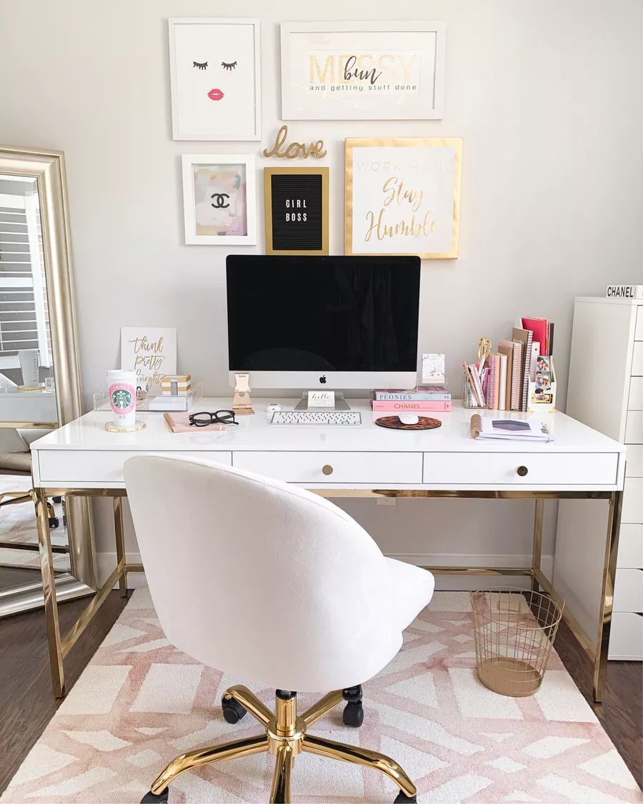 Pink and Gold Home Office Decor Ideas fancythingsblog
