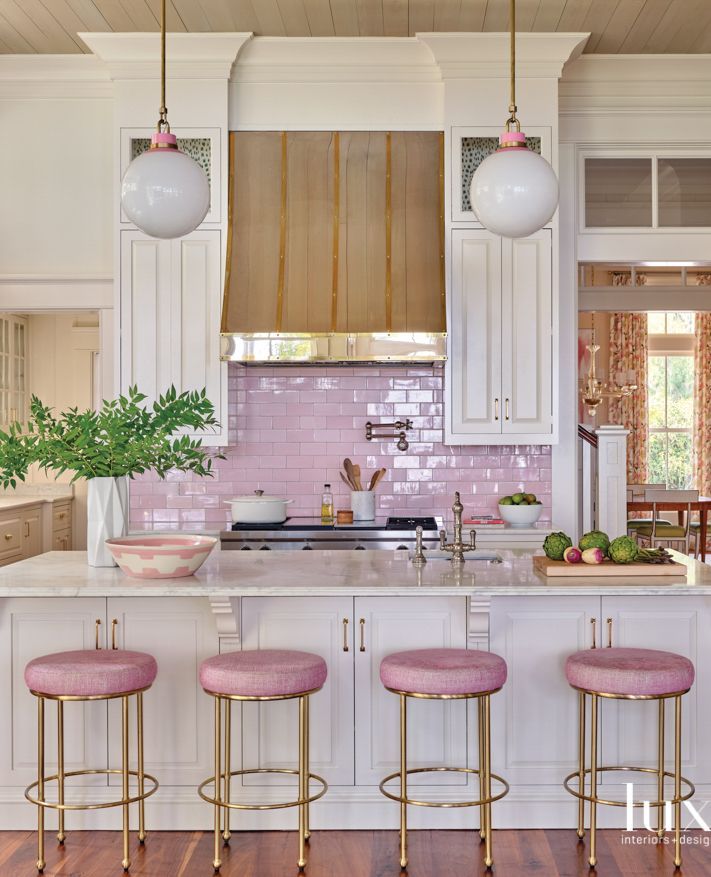 Pink kitchen backsplash tile Bear Hill Interiors