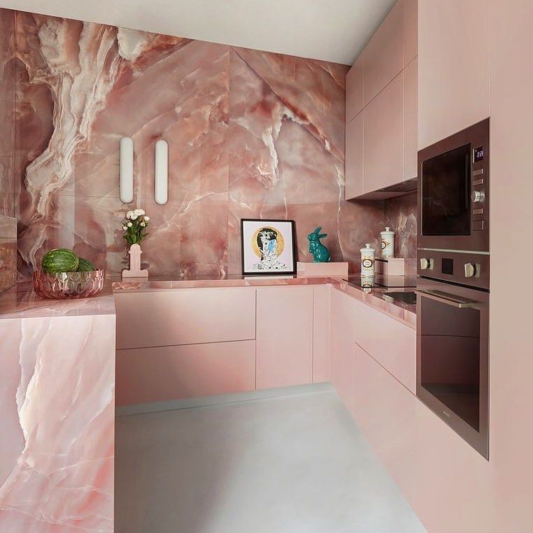 Pink kitchen ideas pink onyx and lacquered wood @studiomilo