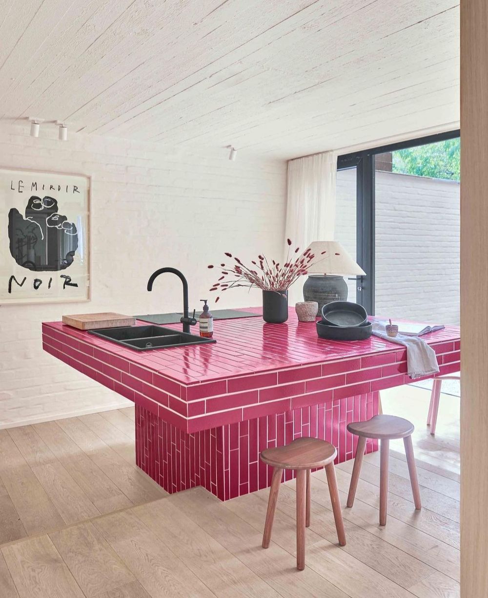 Pink kitchen island design @spacesbyjill