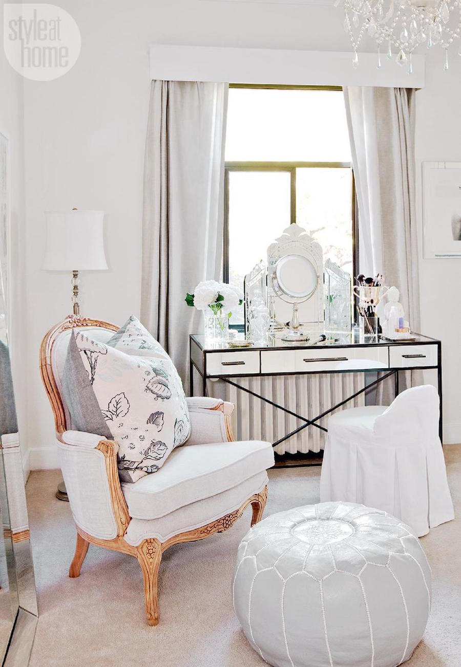 Vintage French chair and vanity in a Parisian Inspired Apartment