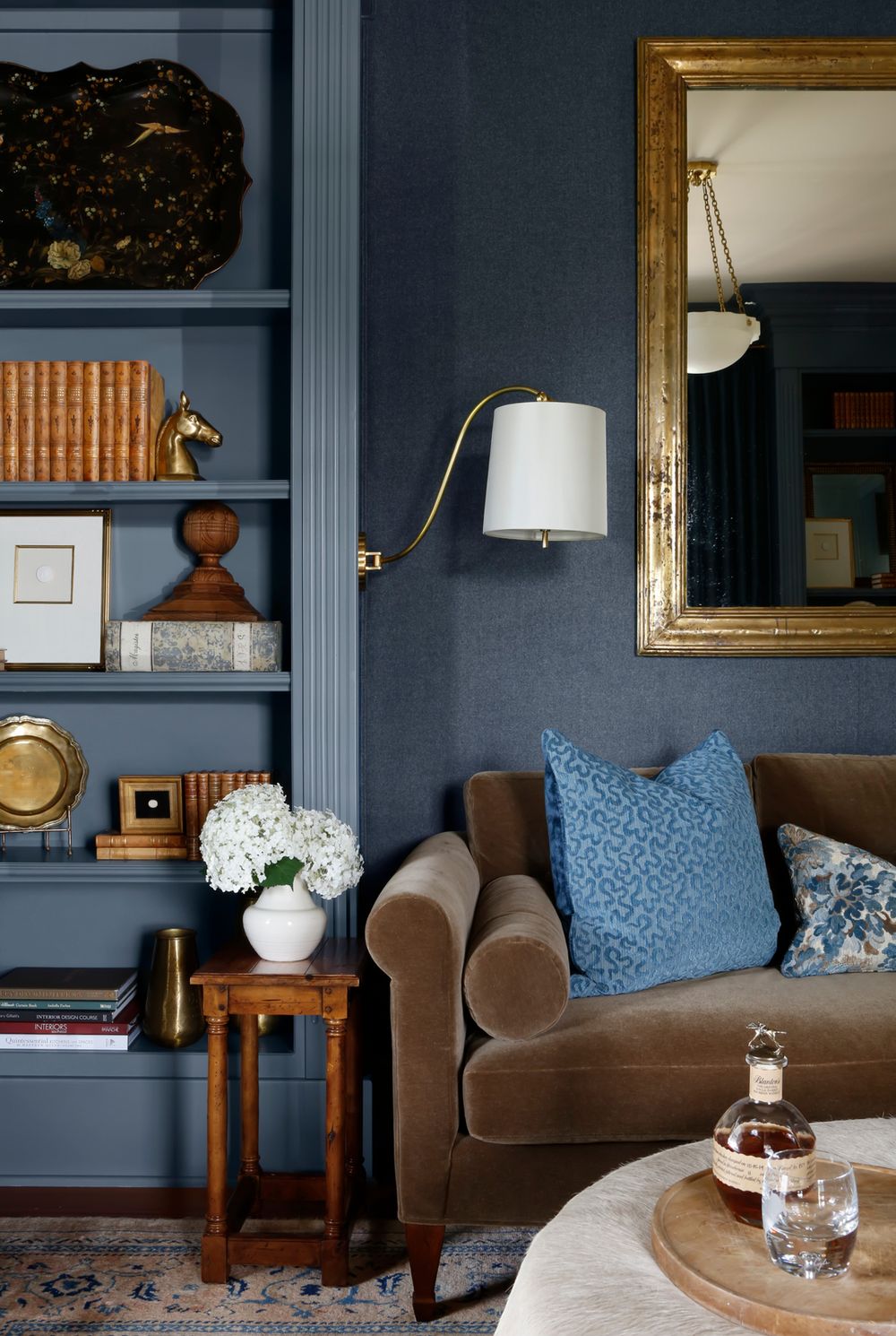 Dark and moody living room design ideas dark blue wall paint debbiemathewshome