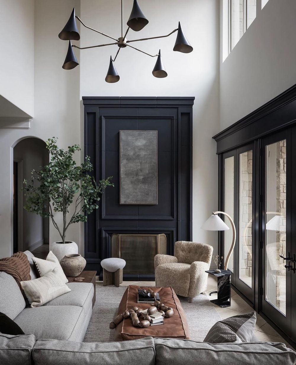 Dark and moody living room interior design 