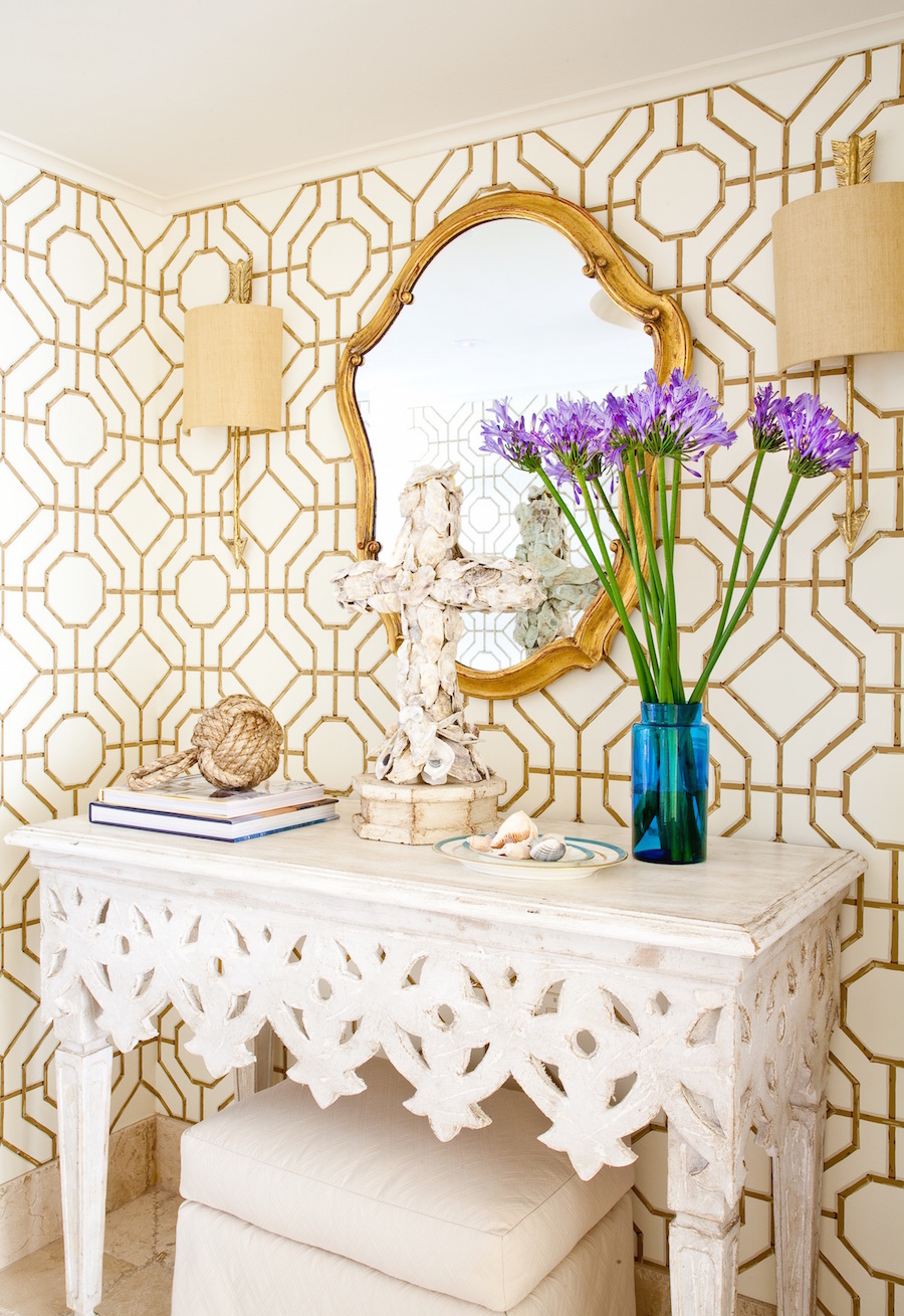 Gold and Cream Entryway with Cowtan and Tout Wallpaper